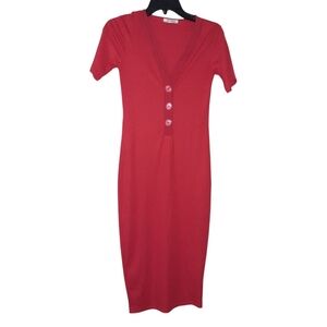 Zara Trafaluc Red Ribbed Dress Short Sleeve Size Small